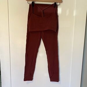 High-Rise Wine Red Active Leggings with Matching Sports Bra